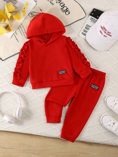 2 件套男婴休闲简约纯色连帽运动衫和运动裤套装，秋冬季的完美选择，非常适合户外活动