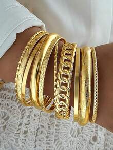 3-19pcs/Set Exaggerated Asymmetrical Wide Cuff Bracelet Set, Fashionable Accessories Suitable For Daily Wear, Dating, Party, Birthday Gift For Women