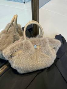 CHICVUE 秋冬新款高端褶皱云朵蓬松仿兔毛手提包，百搭淑女风毛绒优雅腰带装饰单肩包，适合通勤、上学、购物、度假、派对等场合，是理想的圣诞礼物之选。 - 彩色 - 查看 9