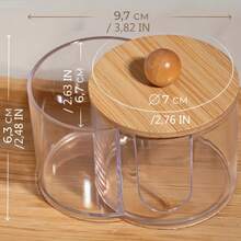 二合一透明棉签和化妆棉收纳盒，双层浴室收纳盒，天然木盖设计，节省空间，实用收纳方案 - 彩色 - 查看 4