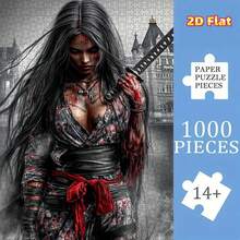 1 Caja (1000 piezas) Rompecabezas plano 2D para adultos con estampado floral sangriento de kimono, mejora la coordinación mano-ojo, regalo educativo para Halloween, Acción de Gracias, Navidad, Año Nuevo, Día de San Valentín, para mayores de 14 años, juego de rompecabezas avanzado para adultos