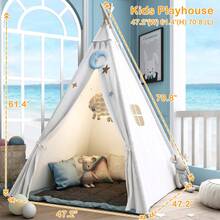 BDQ Tiny Land Teepee Tent For Kids – 100% Cotton Play Tent With Padded Mat & Star Lights, Foldable With Carry Bag, Indoor Play Tent For Girls & Boys,Gifts For Indoor And Outdoor Games Of Infants And Toddlers - 白色 - 查看 2