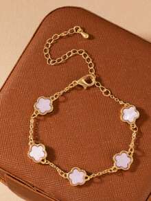 1pc Women Fashionable Minimalist 5-Petal Flower Design Classic Bracelet, Suitable For Daily Wear, Perfect Gift For Friends - Purple - View 3