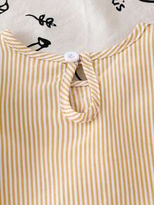 2 件套女婴时尚甜美服装，饰有装饰性蝴蝶结，条纹长袖休闲衬衫上衣和蝴蝶结装饰磨损腰部松紧腰牛仔裤套装