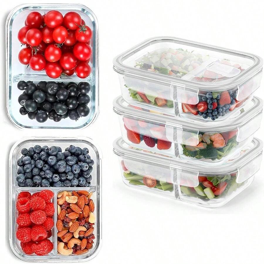1050ml Glass Lunch Box, Microwave Bento Box, Food Storage Container, Student Food Compartment Box - Multicolor - View 1