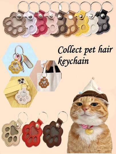 1/3/5 件创意宠物毛发纪念钥匙扣 - 猫/狗毛纪念吊坠 | 可爱皮革纪念礼盒（PU 皮革爪印/心形）可挂在包包、钥匙、纪念宠物上 | 情人节/圣诞节/万圣节/感恩节/母亲节礼物，儿童礼物
