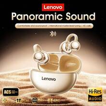Lenovo TA410 2025 最新款蓝牙耳机，骨传导技术，超轻 2.8g 设计，适合跑步、健身、瑜伽等，IPX5 防汗，带充电盒 24 小时播放，蓝牙 5.4 游戏，HIFI 空间音效，蓝牙耳机，米色、黑色、紫色​​ - 米色 - 查看 2