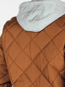 Men's Transitional Quilted Jacket With Detachable Hood, Lightweight Spring And Autumn Sports Jacket With Practical Zipper Closure, Men's Casual Clothing With Pockets And Drawstring, Stylish Men's Jacket For Cold Days - Camel - View 5