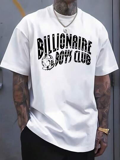 Billionaire Boys Club,Men's Black And White T-Shirt, Comfortable Fabric, Cool And Breathable, Suitable For Daily Leisure, Men's Round Neck Top T-Shirt