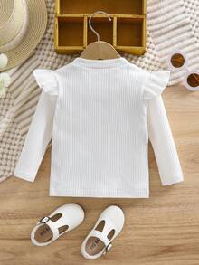 Young Girl Ribbed Long Sleeve Turtleneck Tee, Round Neck All-Match Layering Top, 2025 Autumn New Collection - White - View 2