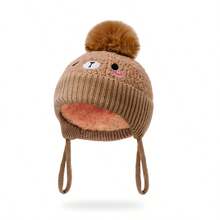 Cute Pom Pom Knitted Beanie Hat, European & American Style Newborn Infant Warm Windproof Pullover