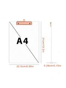 1pc Acrylic Writing Board, 8.6x12 Inches, With Fine Clip, Hanging Capable, Transparent - Standard A4 Size, Suitable For Office And School Supplies