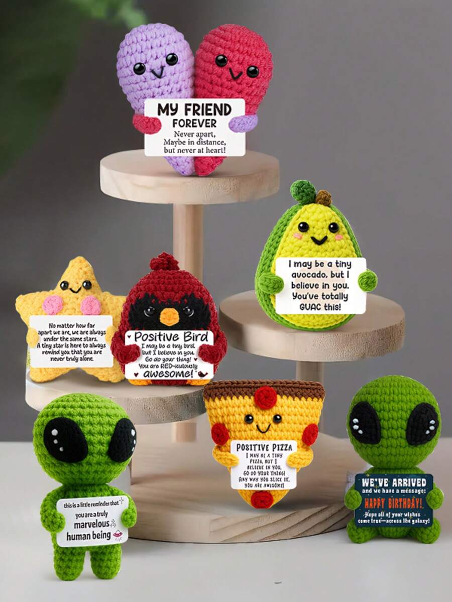 1pc Handmade Crochet Desktop Decor, Bag Charm, Keychain - Funny Sci-Fi Cartoon Cute Design, Great Gift For Best Friends, Birthday, Sisters, Moms, Grandmas, Kids, Christmas Stocking Stuffers, Coworkers, Family, Positive Emotion, Creative Party Favor, Room Decor, Plush Doll - Multicolor - View 1