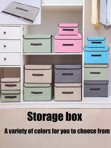 2pcs Desktop Storage Boxes, Fabric Finishing Boxes For Dormitory Clothes, Toys, Books, Snacks And Sundries, Linen Foldable Storage Containers, For Home Use - Multicolor - View 1