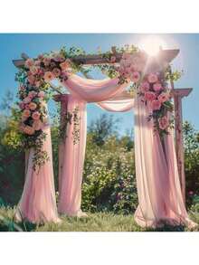 1pc Pink Sheer Backdrop 27*236 Inches, Wedding Arch Decor, Suitable For Engagement, Ceremony, Birthday Party, Bridal Shower, Outdoor Background, Party Decoration - Multicolor - View 2