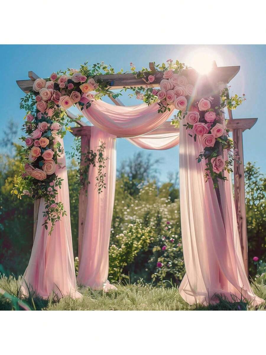 1pc Pink Sheer Backdrop 27*236 Inches, Wedding Arch Decor, Suitable For Engagement, Ceremony, Birthday Party, Bridal Shower, Outdoor Background, Party Decoration