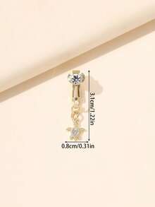 1pc Zirconia Fake Belly Button Ring, Suitable For Everyday Wear - Yellow Gold - View 3