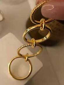 GAGAFEEL This Fashionable And Lightweight 925 Sterling Silver 4-Ring Interlocking Ring Set, Inlaid With Sparkling Cubic Zirconia, Is Suitable For Women's Daily Wear And Party Attire, Making It An Ideal High-Quality Jewelry Gift. - Gold - View 4