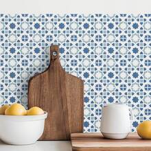 20 piezas Pegatinas de pared a cuadros azul y blanco, estilo bohemio, adhesivo de vinilo autoadhesivo para decoración del hogar de 4x4 pulgadas, papel tapiz, decoración de habitación, decoración de pared, papel tapiz, decoración despegable y pegajosa para el baño