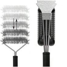 【不锈钢烧烤刷】1个TFS三头不锈钢烧烤刷和刮刀，三层钢丝刷毛清洁刷，适用于户外烧烤工具和烧烤配件 - 黑色 - 查看 3