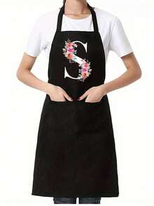 1pc Black Kitchen Cooking Apron, Modern Polyester Oil-Proof Apron, Black Kitchen Apron, Polyester Apron For Garden, Kitchen And Housework Perfect For Home, Restaurant, And Kitchen Cooking