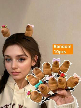 10 piezas de Pinzas para el cabello con diseño de Capibara lindo, Elegantes y lindas pinzas para el cabello de PVC con resorte, para mujeres y niñas para uso diario, escuela y maquillaje