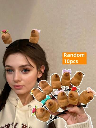 10 peças de presilhas de cabelo fofas de desenho animado de capivara, presilhas de cabelo de mola de PVC elegantes e fofas, para maquiagem diária de mulheres e meninas, material escolar