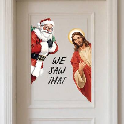 1/3/5 Pcs Santa Claus Jesus Door Stickers Bedroom Living Room Door Decoration Decorative Stickers Religious Vinyl Decals Removable Waterproof And Oil-Proof Wall Supplies