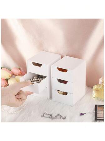 Organizador de almacenamiento con cajones, organizador de escritorio de 3 capas de color blanco para suministros de oficina, caja de almacenamiento mini con cajones para escritorios, cajón de maquillaje para el escritorio, caja de almacenamiento de joyas adecuada para varios festivales