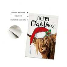 Christmas Garden Flag - Double-Sided Linen Outdoor Flag With Baby Highland Cow & Cardinal - 12x18 Inch Winter Farmhouse Yard Decoration - , Weather-Resistant (1pc, No Stand Included)