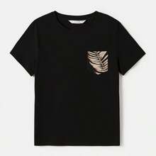 Family Matching Floral Print Belted Cami Dresses And Solid Short Sleeve Tops Sets - 黑色 - 查看 4