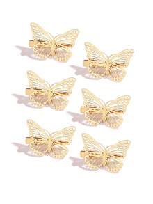 6pcs/Set Women's Solid Color Metal Hollow Out Shiny Butterfly Edge Hair Clip, Y2k Street Side Hairpin, Fashionable Personalized School Style, Suitable For Party, Ball, Daily Use Elegant Bow, School Stuff, Hair Accessories, Head Accessories, Hair Accessories For Women - Gold - View 4