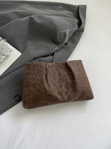 Model Clutch Warna Polos Terbaru untuk Musim Gugur/Dingin, Tas Awan Berlipit, Motif Leopard, Tas Amplop Kasual, Tas Kosmetik, Tas Aksesori Perjalanan, Tas Pelapis, Tas Perlengkapan Mandi, Kantong Penyimpanan - Kopi - View 8