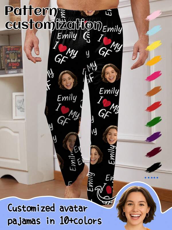 Customized Men's Pajama Pants With Unique Big Head Photo Or Couple Face Replacement, Festive Atmosphere