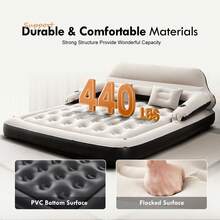 Air Mattress Sofa Bed For Camping, Portable Inflatable Couch With Headboard And Soft Pillow (Pump Not Included) - 米色 - 查看 4