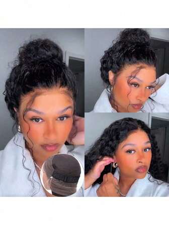 ZHENDEFA Invisi Strap 360 Lace Front Peruk, Äkta Hår, Förplockat, 180 Densitet, Jerry Curl High Definition Lace Front Peruk Med Dragsko, Lockig Helspets Peruk För Kvinnor