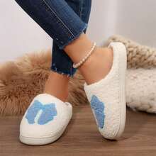 Cozy Fuzzy Slippers For Women Winter Fall Warm Indoor Bedroom House Bow Design - Màu xanh lam - Xem 6