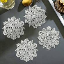 1/4/6pcs(10cm*10cm), Christmas Snowflake Placemats, PVC Placemats For Christmas Table Decorations, Vase Mats, Christmas Table Snowflake Decorative Protective Mats.
