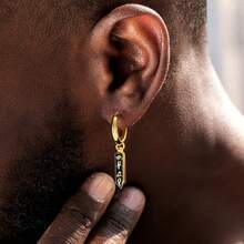 1 Pair Of Evil Eye Stainless Steel 18K Gold Plated Men's Earrings With Protection Charm Amulet - Stylish And Bold Design, Durable Hypoallergenic Jewelry, Suitable For Casual And Formal Occasions, Unique Men's Creative Gift Accessories - 金色 - 查看 2