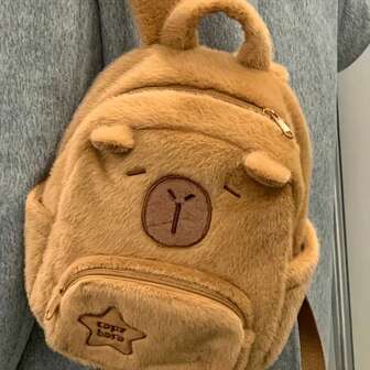 1 pieza Mochila de Topo de Agua de Peluche, Bolso de Piel Sintética con Estampado de Animal de Dibujos Animados Lindo, con Correa de Hombro Ajustable, Bolsillo con Cremallera de unicolor Casual, Adecuado para Mujeres, Regalo de Navidad Ideal