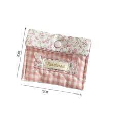 Stilvolle und einfache, kleine, frische rosa karierte und blaue karierte Blumen Aufbewahrungstasche, hochwertige und tragbare Binde-Tasche für Studentinnen zum Ausgehen.