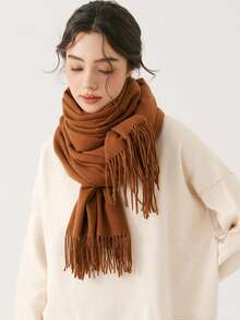 1条女士纯色加厚仿羊绒流苏围巾，简约优雅时尚情侣秋冬柔软披肩两用保暖围巾，适合日常出行、婚礼、伴娘、礼服礼物