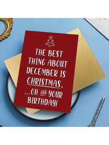 1 Carte d'anniversaire et de Noël de décembre amusante avec enveloppe, La meilleure chose à propos de décembre est Noël (Oh, et ton anniversaire !), police cursive élégante et arbre de flocons de neige, carte de vœux de fête de haute qualité, convient pour les cadeaux de Noël, famille, amis et anniversaire de décembre