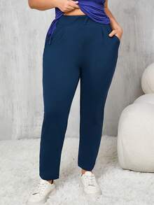 1 Stück Damen Große Größen Lässig Bleistift Hose mit elastischem Bund und seitlichen Taschen, geeignet für Innenaktivitäten, Yoga, hautfreundlich, vielseitig