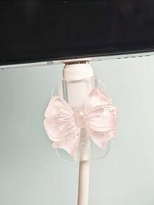 2pcs Pink Bowknot Universal Lightning (5-14) Type-C Cable Protector - , Shockproof, Fashionable Phone Accessory Design - Plastic Cable Protector With Cute Bowknot Decoration, Charging Cable Protector