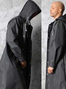 A Black Long Cape Raincoat For Adults, Men And Women, Waterproof Jacket, Rain Cape Hooded, Black Adult Windbreaker Style Raincoat, Windproof Hat, Rope Rain Cape, Lengthened And Thickened, Spot Fishing Rain Cape,Spring Summer Picks,Brides Maid Gifts,Room,Bedroom Decor,Beach,Travel,For Men,For Women,Vacation,Cute Stuff - Black - View 2