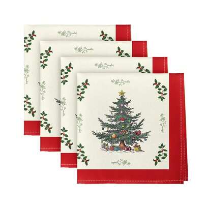1pc/Set Christmas Pine Tree, Red & Green Christmas Napkins, Coffee Dinner Decorative Napkins, 18"X18" Seasonal Table Decor, Home Decor, For Parties, Family Gatherings, Soft Absorbent, Machine Washable