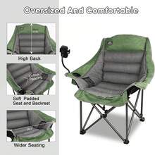 Silla de camping plegable tamaño XL, capacidad resistente de 400 libras, silla de campamento acolchada grande y cómoda, silla de brazos para césped con portavasos integrado - Verde claro - Ver 3