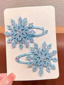 2pcs/Set Girls Elsa Princess Snowflake Hair Clips Set, Suitable For Daily Decoration, Christmas Decoration