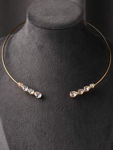 1 pieza Collar gargantilla ajustable con forma de lágrima de alambre de cobre y circonita artificial, accesorio versátil para mujeres